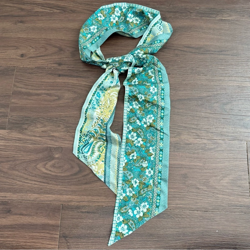 Talbots 100% Silk Green Yellow Scarf Neck Tie Purse Bag Tie Accessory